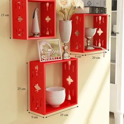 Home Sparkle Red Set of 3 Cube Wall Shelves image 3