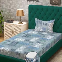 Klotthe Blue 400 TC Cotton Single Elastic Bedsheet with Pillow Cover-picture-18