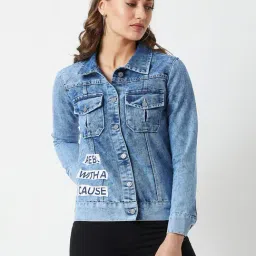 Miss Chase Blue Relaxed Fit Denim Jacket-image-68
