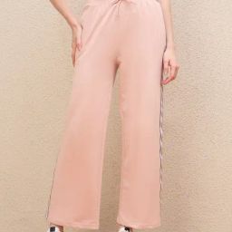 Iconic Pink Solid Tape And Drawstring Stretchable Trackpants-image-49