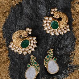 Zaveri Pearls Set Of 2 Gold-Plated Artificial Stones Studded & Beaded Animal Shaped Studs-1