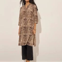 Utsa by Westside Brown Lotus Printed Straight Cotton Kurta-image-17