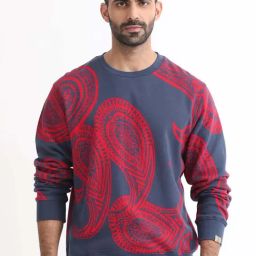 Rare Rabbit Blue Relaxed Fit Paisley Sweatshirt-image-51