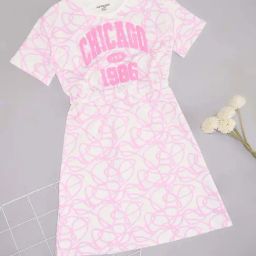 Pantaloons Junior Girls Pink Frosting & White Cotton Printed Casual Dresses-image-34