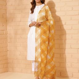 Fabindia Mustard Cotton Silk Dupatta-image-37
