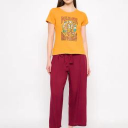 Clovia Yellow & Red Graphic Print Top With Pyjamas-image-61