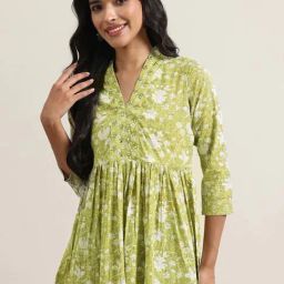 Libas Green Floral Print Kurta-image-99