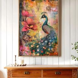 Art Street Multicolor Modern Peacock Canvas Painting-14