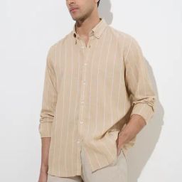 Ascot by Westside Beige Striped Relaxed-Fit Shirt-image-53