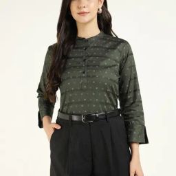 Hancock Olive Pure Cotton Regular Fit Printed Top-picture-9