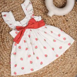 Nino Bambino Kids White & Red Cotton Printed Frock-image-78