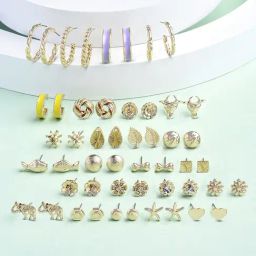 Zaveri Pearls Set of 25 Gold Tone Contemporary Studs & Hoop Earrings-ZPFK15129-97
