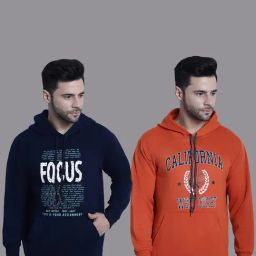 Vimal Jonney Navy & Orange Regular Fit Printed Hooded Sweatshirt - Pack of 2-18