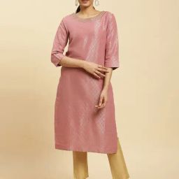 W Purple Embellished Straight Kurta-image-80