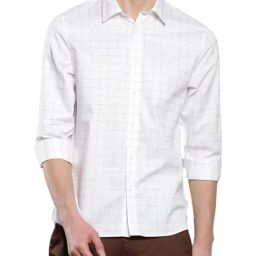 Calvin Klein White Cotton Regular Fit Checks Shirt-image-69