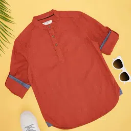 Pantaloons Junior Boys Orange Rust Solid Shirts-image-52