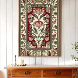 Art Street Pink & Green Indian Lotus Floral Canvas Painting-31