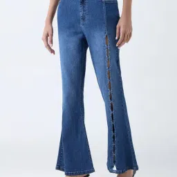 nuon women Nuon by Westside Blue Cut-Out Detailed Mid-Rise Bootcut Jeans-picture-23