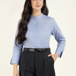 Hancock Blue Pure Cotton Regular Fit Self Pattern Top-picture-8
