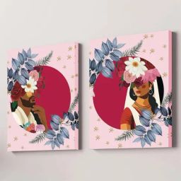 Art Street Pink & Blue Engineered Wood Stretched Painting Modern Boho Indian Couple Art - Set of 2-12