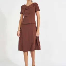 Styli Brown A-Line Dress-image-55