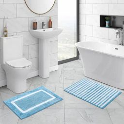 OBSESSIONS Teal Blue Polyester Stripes Anti Skid Stripes Bath Mat - Set of 2-picture-24