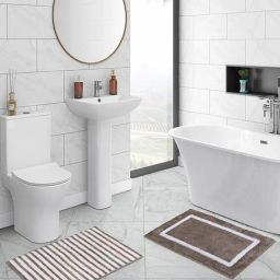 OBSESSIONS Taupe Polyester Stripes Anti Skid Stripes Bath Mat - Set of 2-picture-3