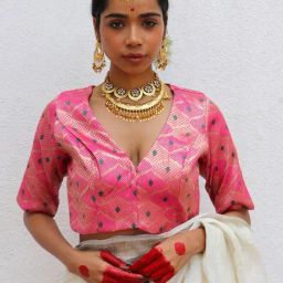 Chidiyaa Pink Juhi Mogra Nuria Brocade Blouse-image-18
