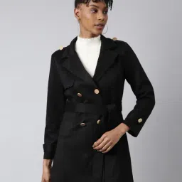SHOWOFF Black Regular Fit Trench Coat-image-10