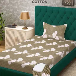 Klotthe Olive 400 TC Cotton Single Elastic Bedsheet with Pillow Cover-picture-23
