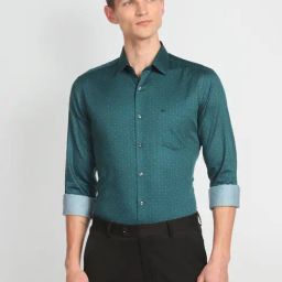 Arrow Blue Cotton Slim Fit Printed Shirt-image-94