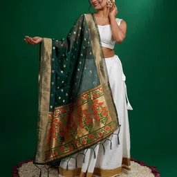 TEEJH Ethnic Motifs Woven Design Zari Dupatta-31