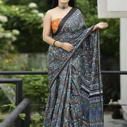 KALINI Floral printed Bagru Saree with blouse piece-picture-5