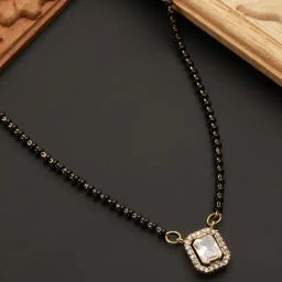 Priyaasi Studded Block AD Black Beads Gold-Plated Mangalsutra-image-54