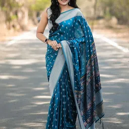 SHOP DROP Floral Woven Design Banarasi Pure Silk Saree With Scintilla Blouse-picture-24