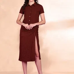 Dressberry Self Design Short Shirt With Long Slit Skirt Co-Ords-picture-19