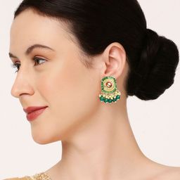 Anouk Set Of 2 Artificial Beaded & Kundan Studded Geometric Shaped Meenakari Drop Earrings image 4