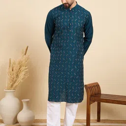 HERE&NOW Ethnic Motifs Embroidered Sequinned Mandarin Collar Straight Kurta-17