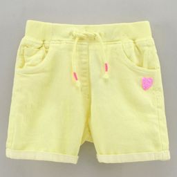 Play By Little Kangaroos Denim Shorts With Heart Sequin Patch - Lemon Yellow-image-6
