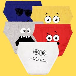 NUSYL Pack Of 5 Monster Emoticons With Sunglasses Printed Briefs - White Red Yellow Grey & Royal Blue-21