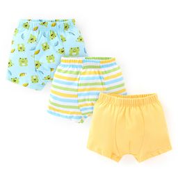 Babyhug 100% Cotton Knit Trunks Frog & Striped Print Pack of 3 - Blue & Yellow-image-8