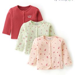 Babyoye Eco Conscious Cotton Half Sleeves Jhabla With Floral Print Pack Of 3 - Red Green & Peach-image-39