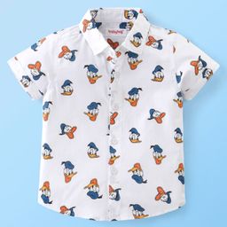 Babyhug Cotton Woven Half Sleeves Regular Collar Shirt Donald Duck Print- White-image-30