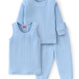 Babyhug Thermal Full Sleeves Solid Vest Sando & Pajama Set - Blue-image-41