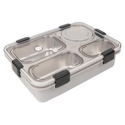 SVE 4 Grid Stainless Steel Lunch Box With Fork Chopstick & Spoon - Grey-4