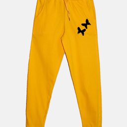 Kiddopanti Butterfly Sequin Embellished Track Pant - Mustard Yellow-image-41