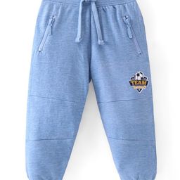 Babyhug Cotton Looper Knit Full Length Track Pant Soccer Ball Print - Blue-image-90