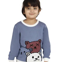 JoE Hazel Full Sleeves Grizzly Bear Design Detailed Acrylic Pullover - Sky Blue-picture-8