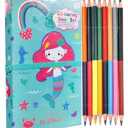 Oskart Magical Mermaid Coloring Adventure: Cartoon Colouring Book with 8 Double-Sided Colour Pencils - Art and Craft Drawing Color Book Set  (Mermaid)-1
