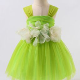 Kookie Kids Sleeveless Party Frock with Floral Applique - Green-image-52